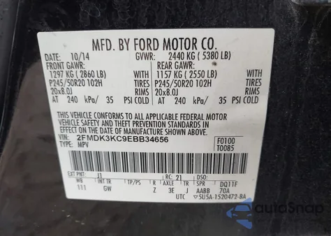 2014 Ford Edge Limited z USA, uszkodzony, nr VIN 2FMDK3KC9EBB34656